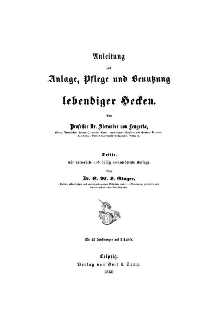 Anleitung zur Anlage-, Pflege und Benutzung lebendiger Hecken, 3rd Edition