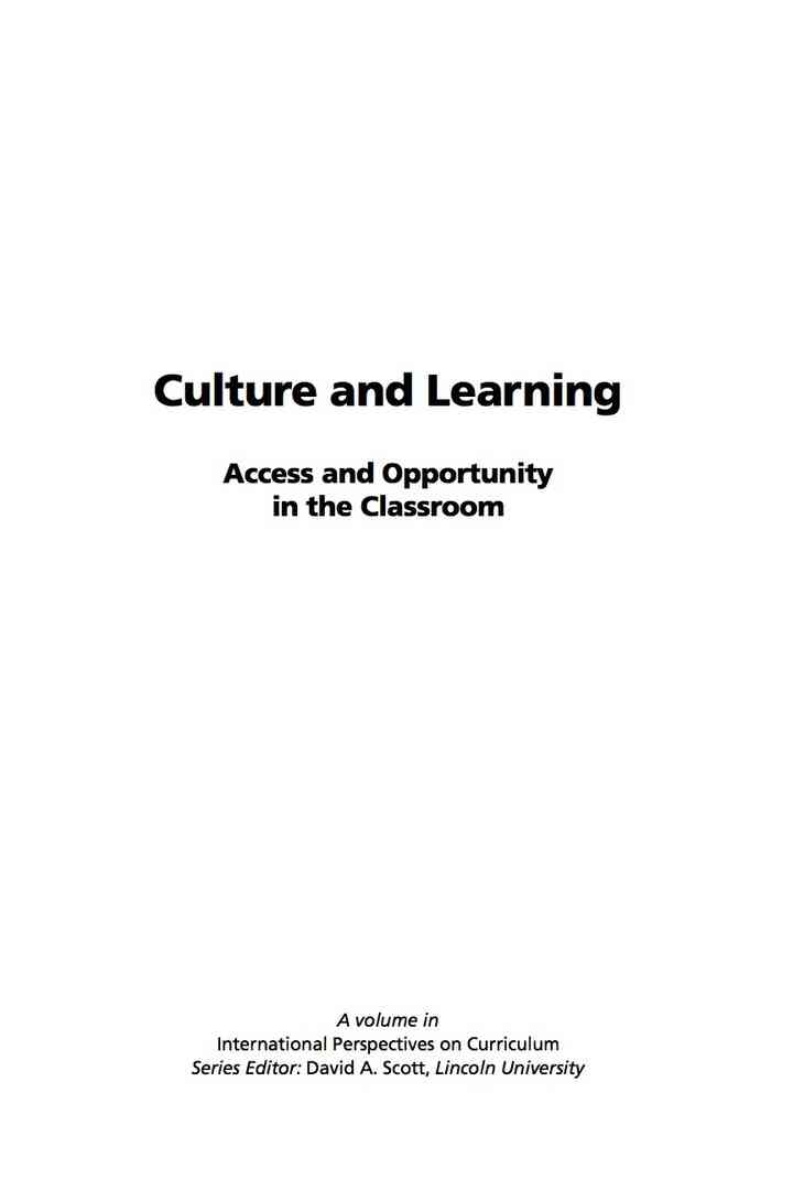 Culture and Learning: Access and Opportunity in the Classroom