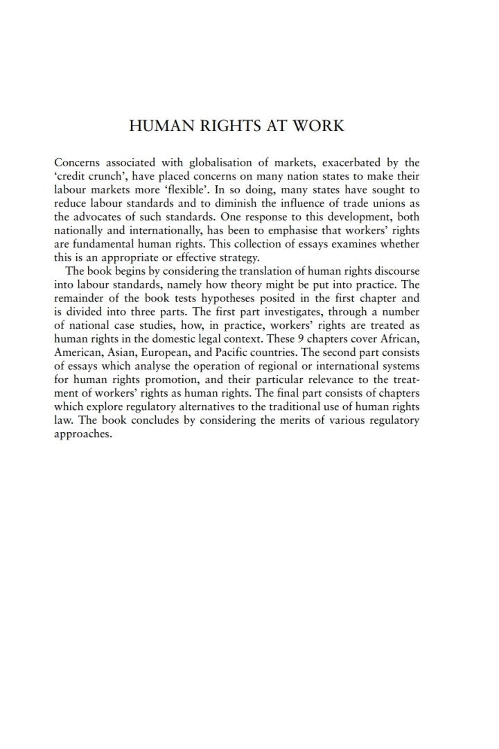 Human Rights at Work: Perspectives on Law and Regulation