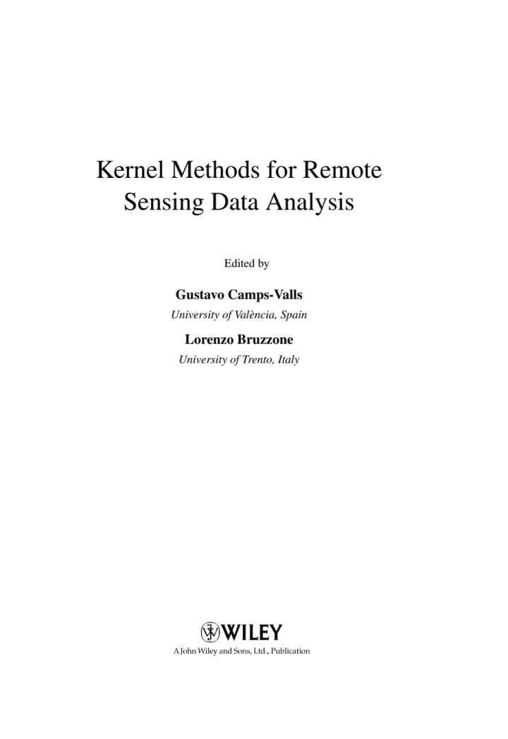 Kernel Methods for Remote Sensing Data Analysis, 1st Edition