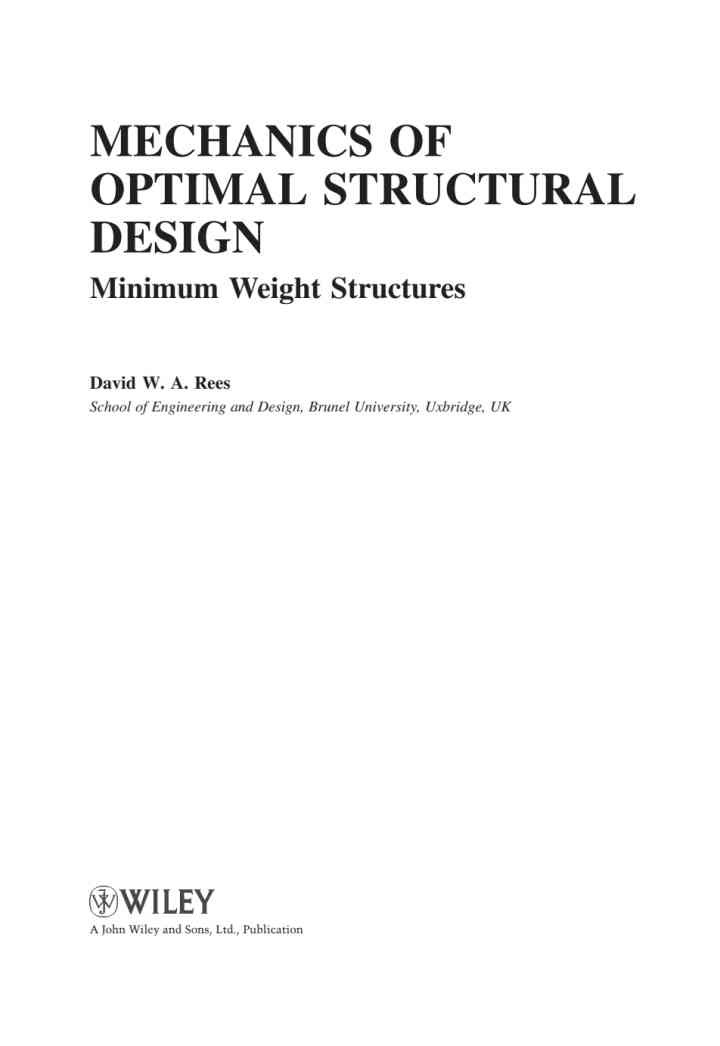 Mechanics of Optimal Structural Design: Minimum Weight Structures, 1st Edition