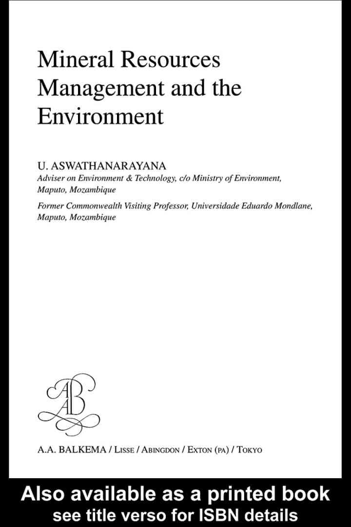 Mineral Resources Management and the Environment, 1st Edition
