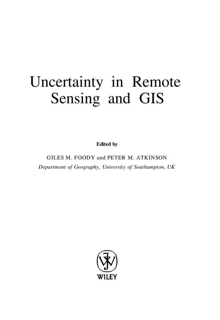 Uncertainty in Remote Sensing and GIS, 1st Edition